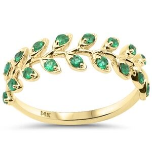 🌿 14K Yellow Gold Emerald Olive Branch Ring – 0.27ct G SI, Size 6.5 💚
